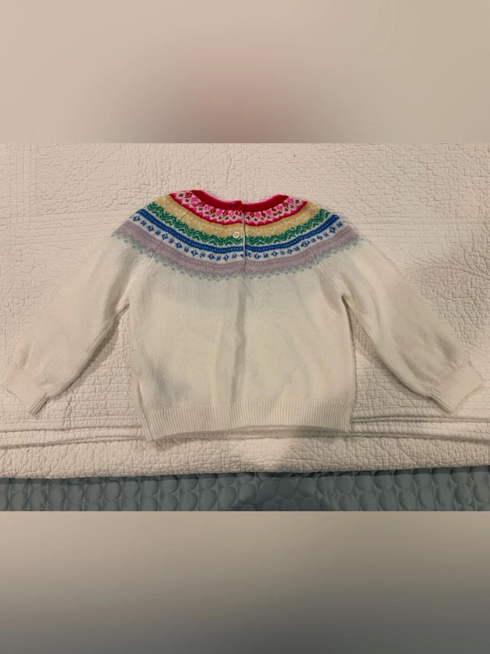 Baby GAP White Knit Sweater Rainbow Fair Isle Yoke 18-24 Months Feminine PRIDE